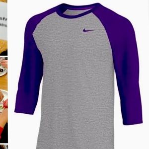 NEW Nike Dry 3/4 Sleeve baseball shirt  M. Gray and purple